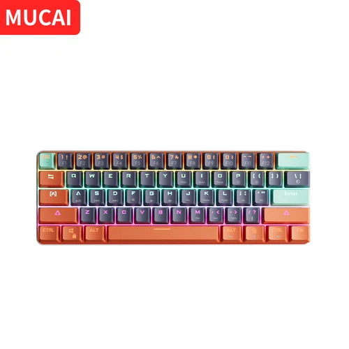 MUCAI 61 teclas USB intercambiables en caliente esports teclado mecánico juego eje rojo LED efecto de luz fría compacto y práctico