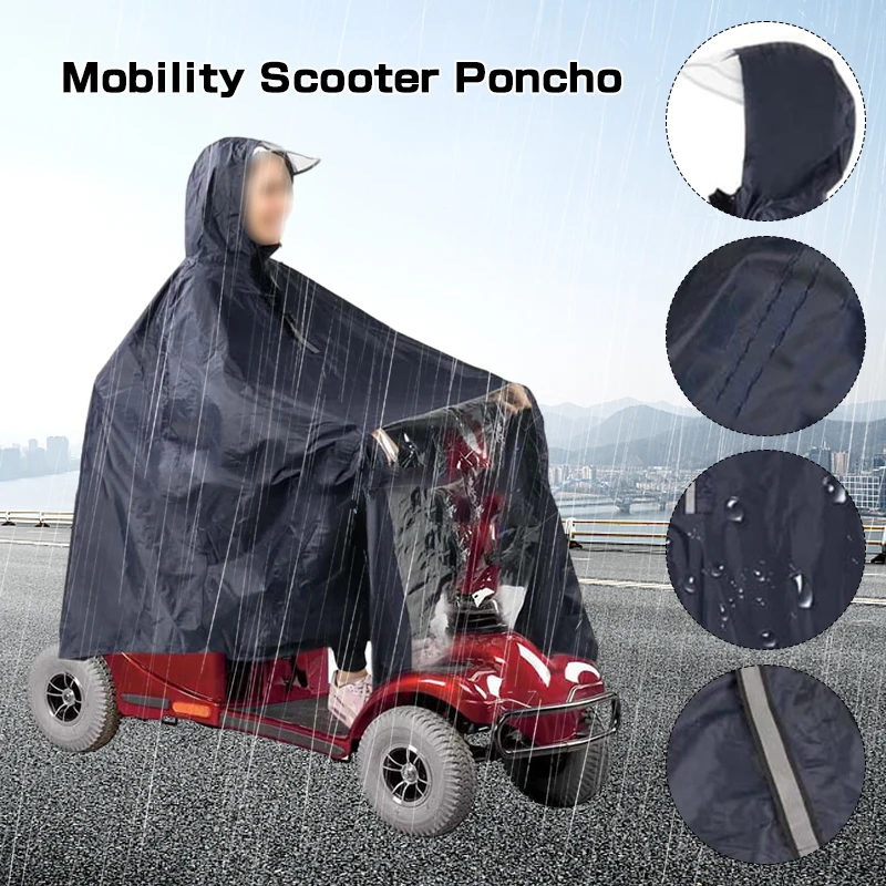 

Universal Elderly Mobility Scooter Waterproof Poncho Wheelchair Hooded Raincoat Rain Cover Electric Bike Cycling Ebike Rainwear