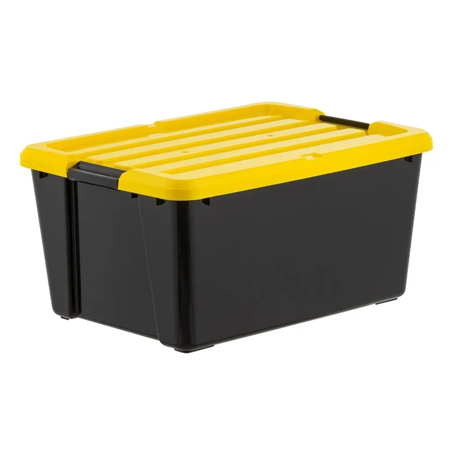 IRIS 45 Qt Black Plastic Stackable Storage Bin with Lid Tote, Plastic Storage Container with Lid, 4-Pack