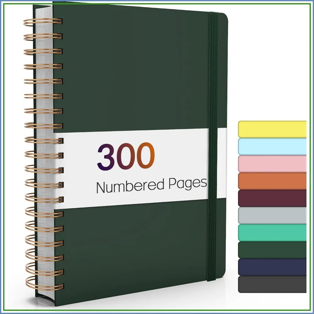 B5 Lined Spiral Journal, 300 Numbered Pages, 100GSM Thick Paper, Hardcover Notebook for Writing, Work, School