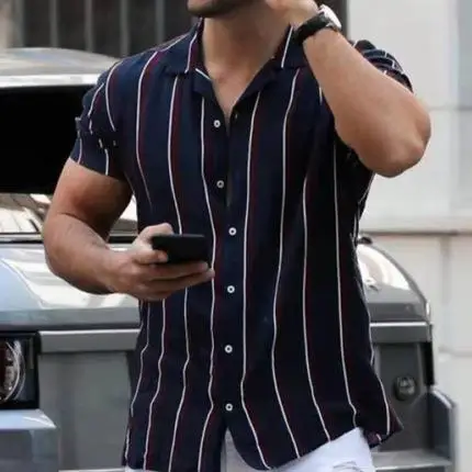 

Men's Short Sleeve Printed Cardigan Shirt Polyester Fiber Casual Floral Patterned Men's Shirt European Style Inner Wear