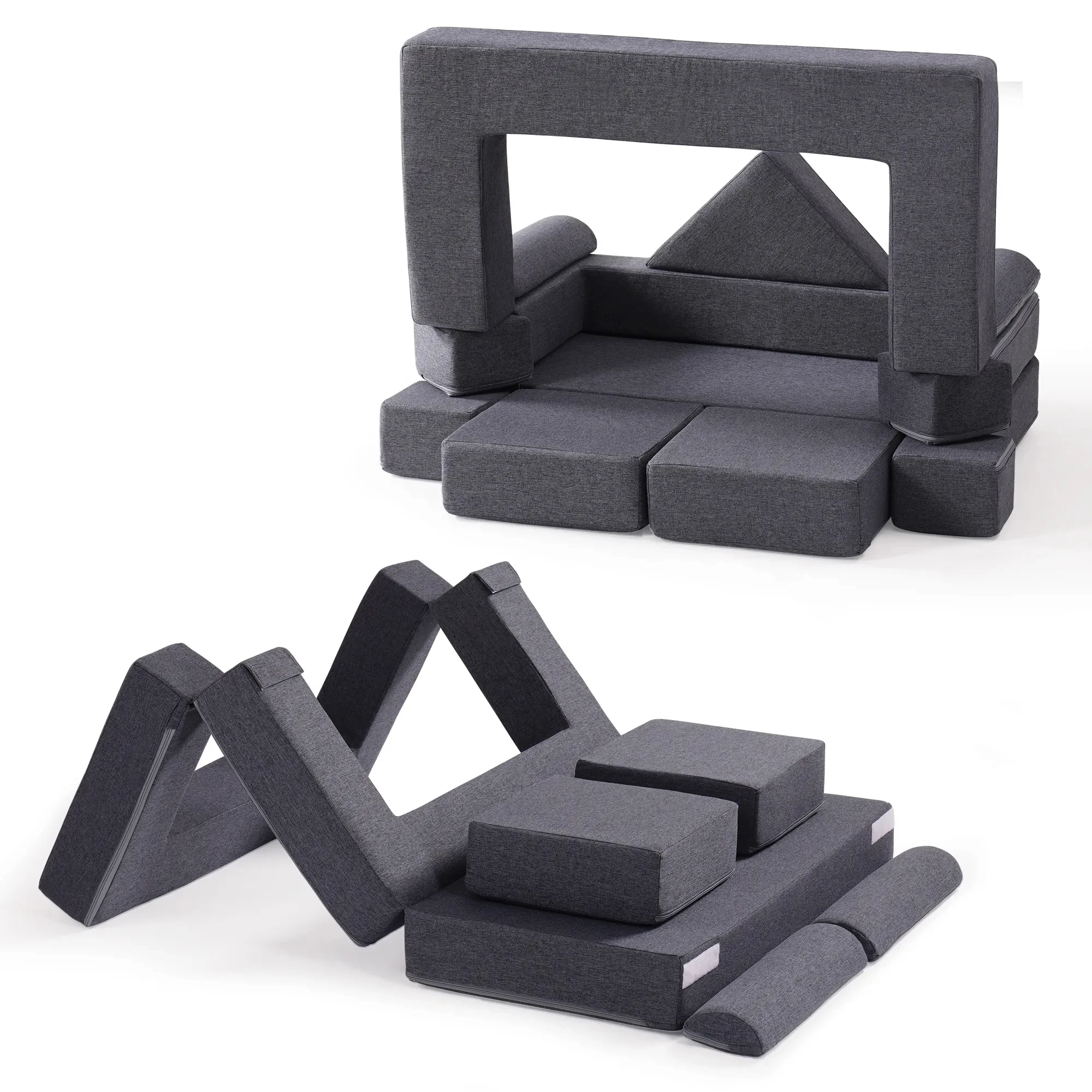 ROBUD Kids Couch Gray Modular Kids Play Couch DIY-Style Washable Toddler Sofa for Playroom Bedroom Nursery for Kids