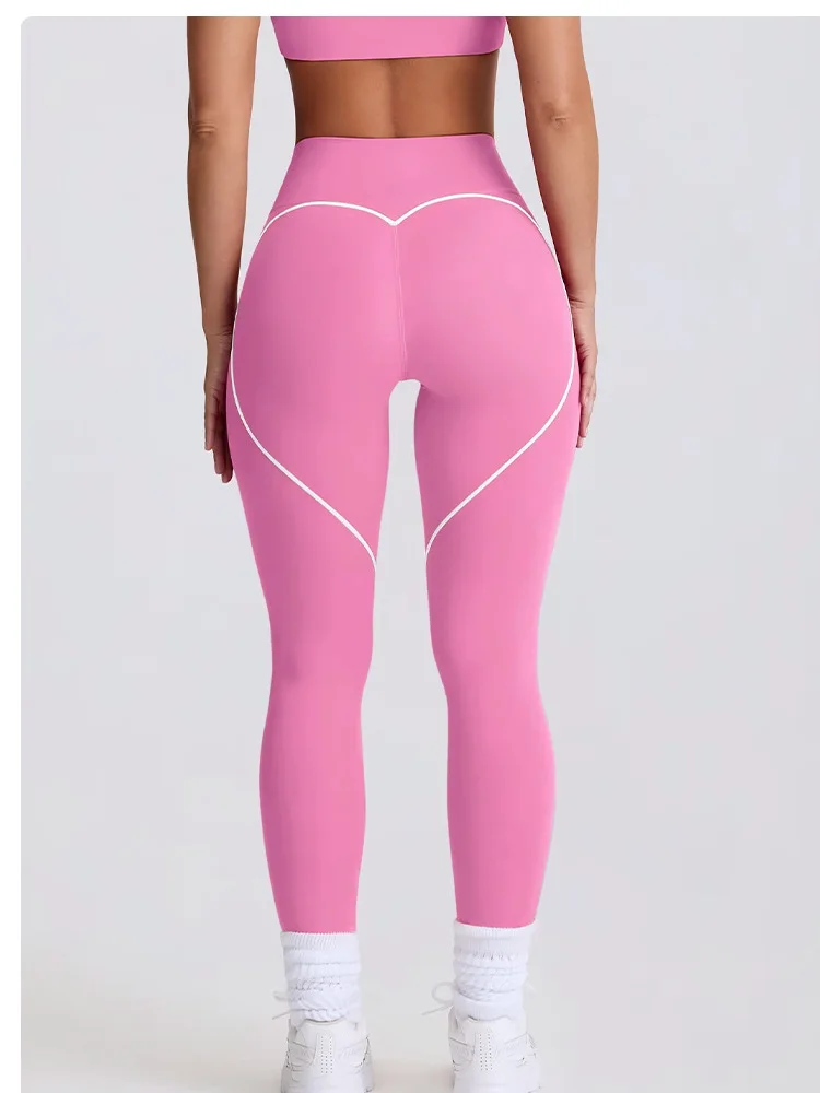 Soutien-gorge de sport à motif en forme de cœur, hanche pêche, Compression abdominale sans couture, Leggings de Yoga, course à pied, Fitness, costumes