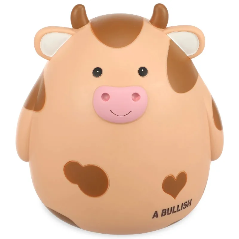 Cartoon Cow Piggy Bank for Kids Vinyl Safety Money Bank Large Capacity Banknote Coin Bank for Nursery Ornaments Birthday Present