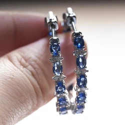 Women Sapphire Gemstone Drop Earring Silver Jewerly With Oval Shape Blue Color Zircon Female Dating Party Jearly Gift
