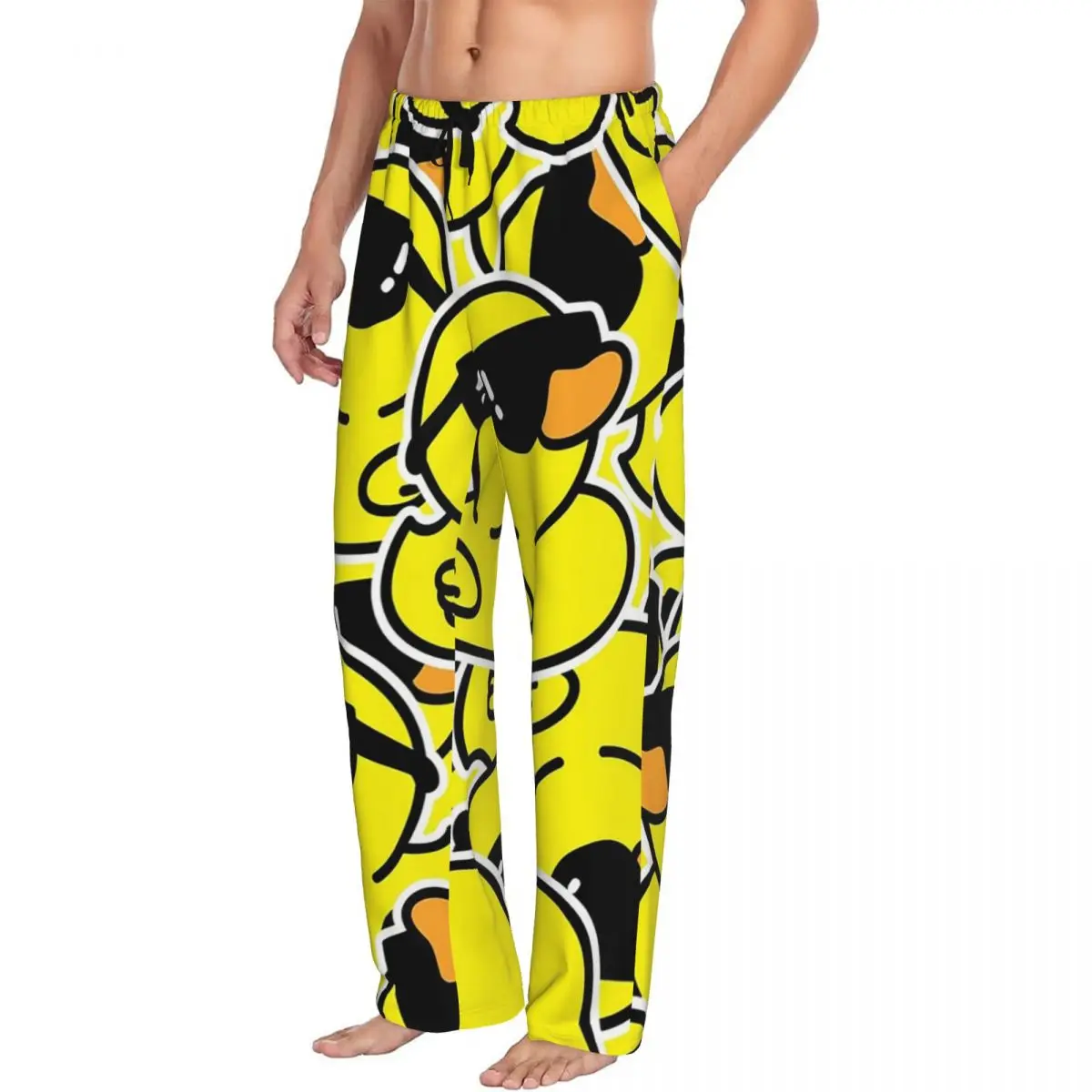

Пользовательские желтые классические мужские пижамные штаны с резиновой уткой, одежда для сна для сна с карманами