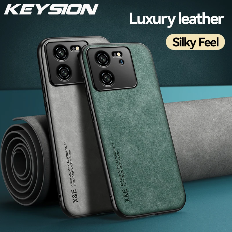 KEYSION Luxury Retro Leather Case for Xiaomi 13T Pro 5G 13 Lite 13 Ultra Silicone+PC Shockproof Phone Cover for Redmi K60 Ultra