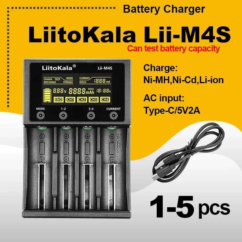 1-5 шт. LiitoKalaLii-M4S m4 многофункциональное зарядное устройство тестовая емкость для 3,7 В 1,2 В 18650 26650 2170018350   Батарея AA AAA A C