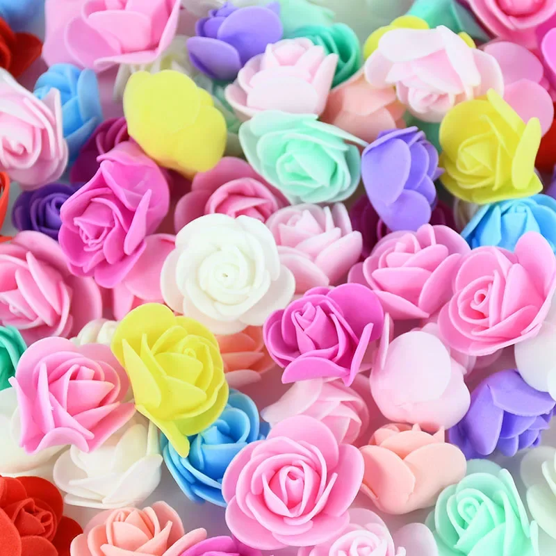 50/100/200Pcs Teddy Bear of Roses 3cm PE Foam Rose Head Artificial Flower Home Decorative Wreath Wedding Valentines Day DIY Gift