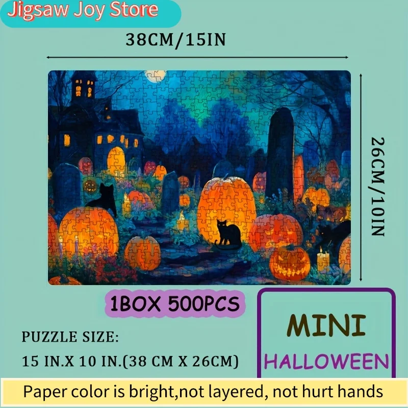 1 Scatola (500 pezzi) Puzzle per Adulti Lanterna di Zucca Giardino Segreto al Cimitero Illuminato dalla Luna per Giochi e Attività - Mysti