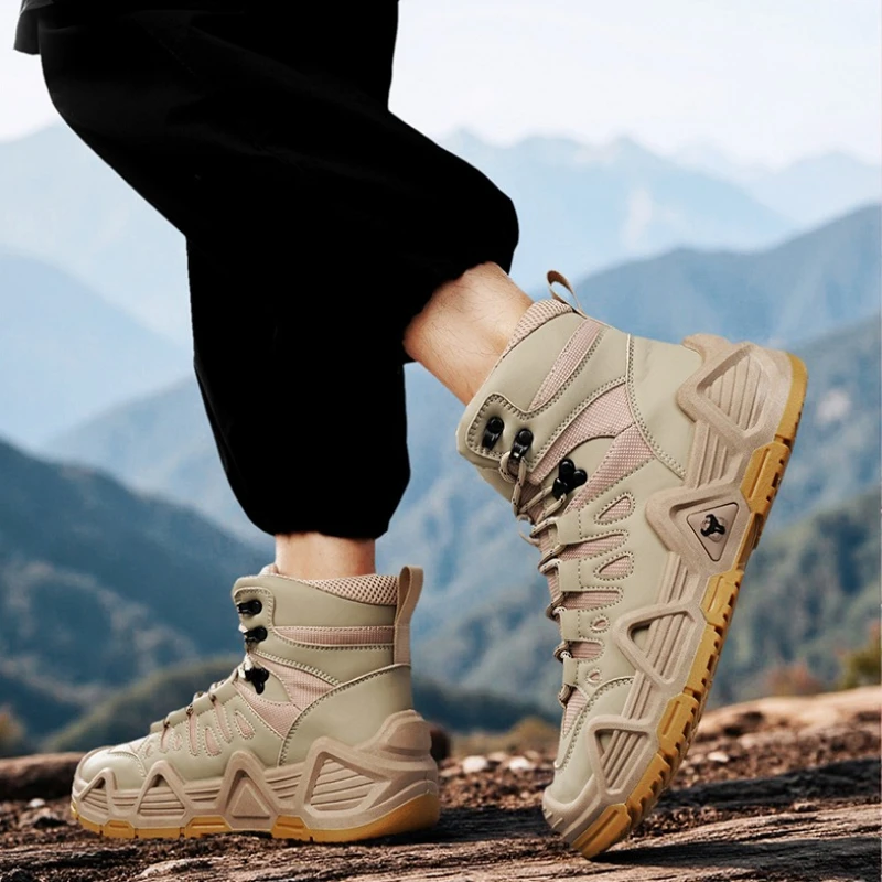 أحذية رجالية عالية الجودة بلون سادة مقاومة للاهتراء ومضادة للانزلاق في الهواء الطلق برباط علوي تصميم علامة تجارية احترافية أحذية المشي لمسافات طويلة خفيفة الوزن أصلية