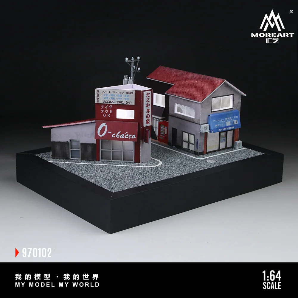 MoreArt 1:64 Takoyaki House Parking Scene Model,Parking Lot Diorama For Display&Collection