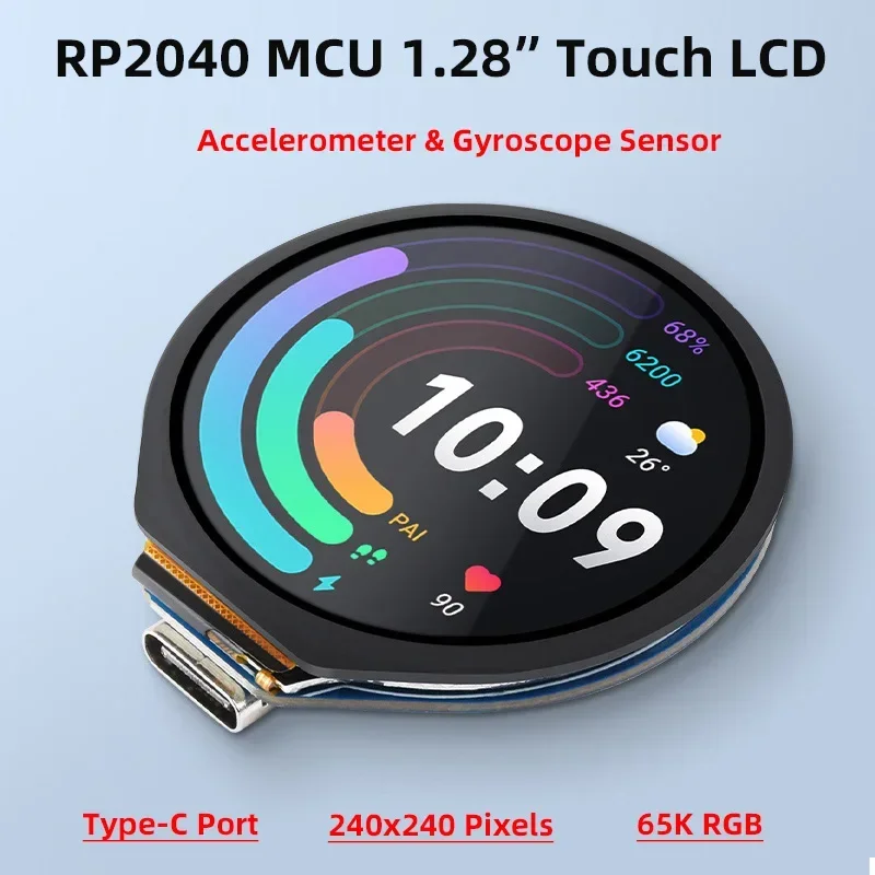 

RP2040 Microcontroller Development Board with 1.28 Inch Round LCD Compact size Accelerometer And Gyroscope Sensor