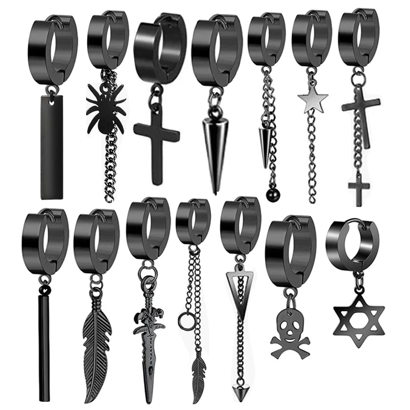 

1/12 Pairs of Earrings Stainless Steel Cross Earrings Set Men’s Women’s Earrings Small Huggie Hoop Cross Earrings