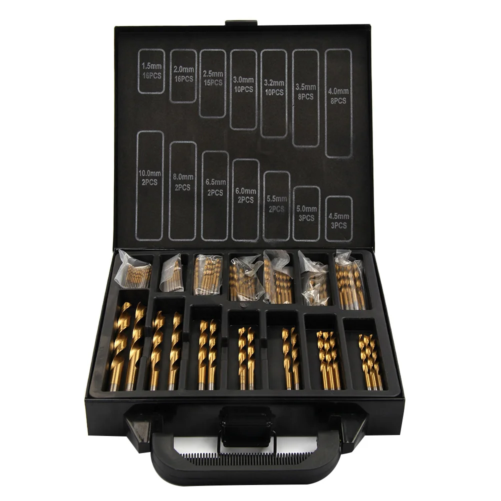 

99pcs HSS 1.5mm-10mm Size Titanium Nitride Drill Bit Set Drilling Bits Kit for Metal Plastic Copper and Wood with Dur