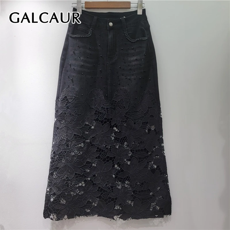 

GALCAUR однотонные ковбойские юбки с вышивкой для женщин, элегантная юбка с высокой талией в стиле пэчворк из бисера, женская модная новинка