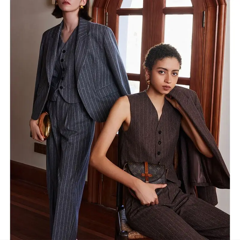 Ensemble blazer et pantalon pour femme, ensemble 3 pièces, haut de gamme, élégant, affaires, travail, manteau pour femme, pantalon personnalisé, automne, hiver, 2023