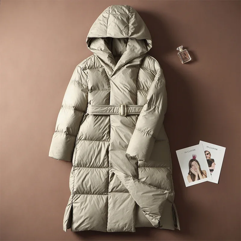 Fashionable New High Quality White Duck Down Jacket Women\'s Elegant Casual Warm Ultra Light and Thin Long Parka Coat Women\'s