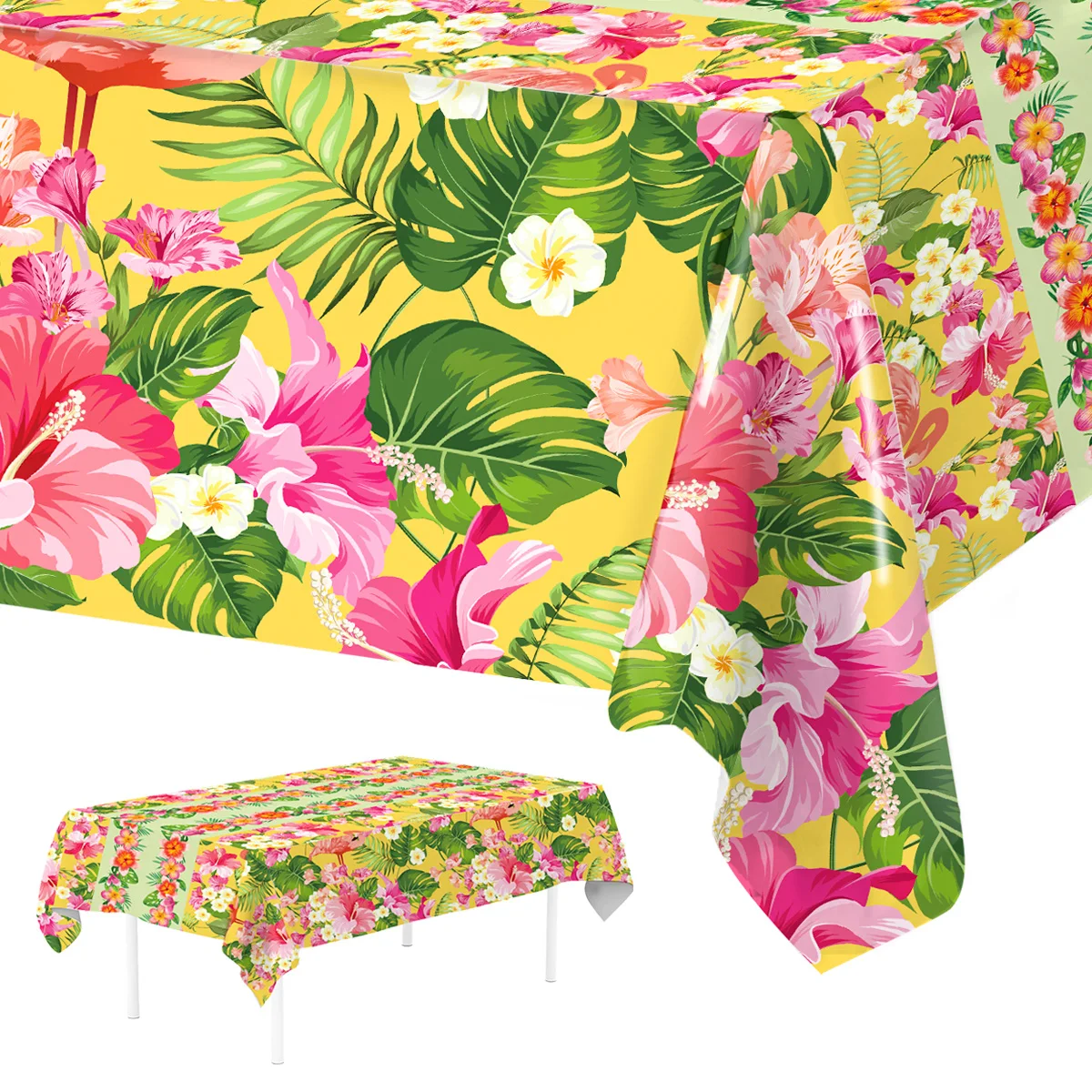 Summer Hawaiian Floral Tablecloth Flamingo Birthday Party Decorations  Aloha Hawaii Tropical Party Supplies Dining Table Cover