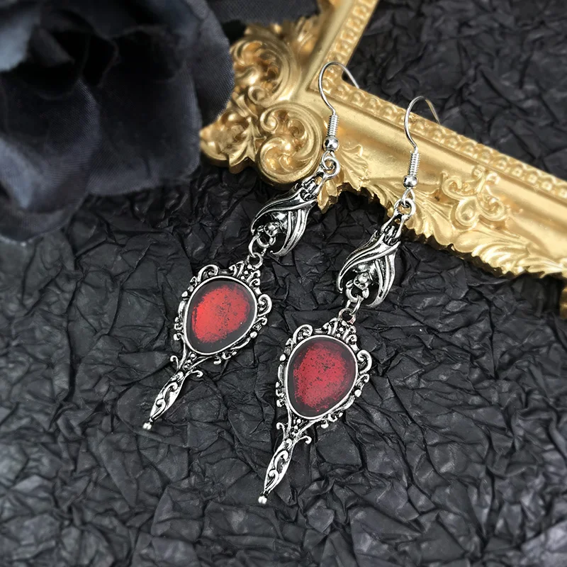 Dark Gothic Lolita Vintage Drop Earrings For Women Bat Butterfly Rose Heart Earring Punk Goth Halloween Masquerade Jewelry
