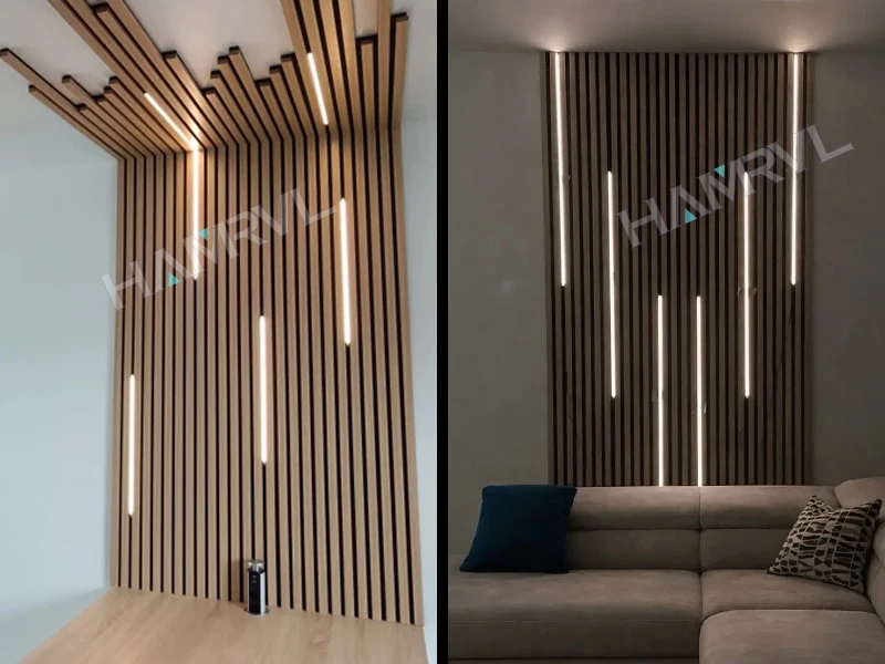 LED-Einbauleuchte, LED-Streifenleuchte für Holzlatten, Wandpaneel in Parallel mit Berührungssensor, selbstklebend für Lattenwanddekoration – Detail 10