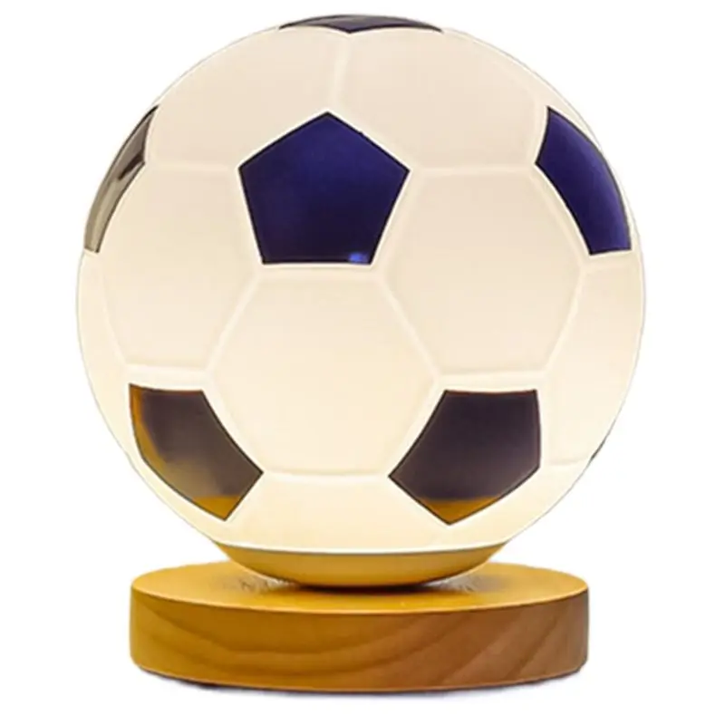 A68P-Football Night Light USB LED Circular Solid Wood Glass Small Table Lamp Bedside Bedroom Study Decoration Illumination