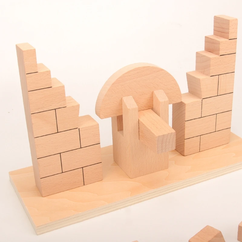 F19F 1Set Interactive Wooden Roman Arch Bridge Stacking Block Toy Stimulation Blocks Tumble Game Stacking Block Wooden Block