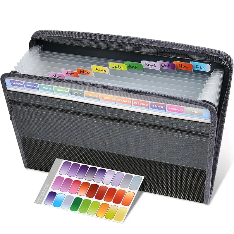 

Accordion File Organizer with Safe Zipper, 13 Pocket Expanding File Folder with Front Pencil Pouch, School Office Supplies2027