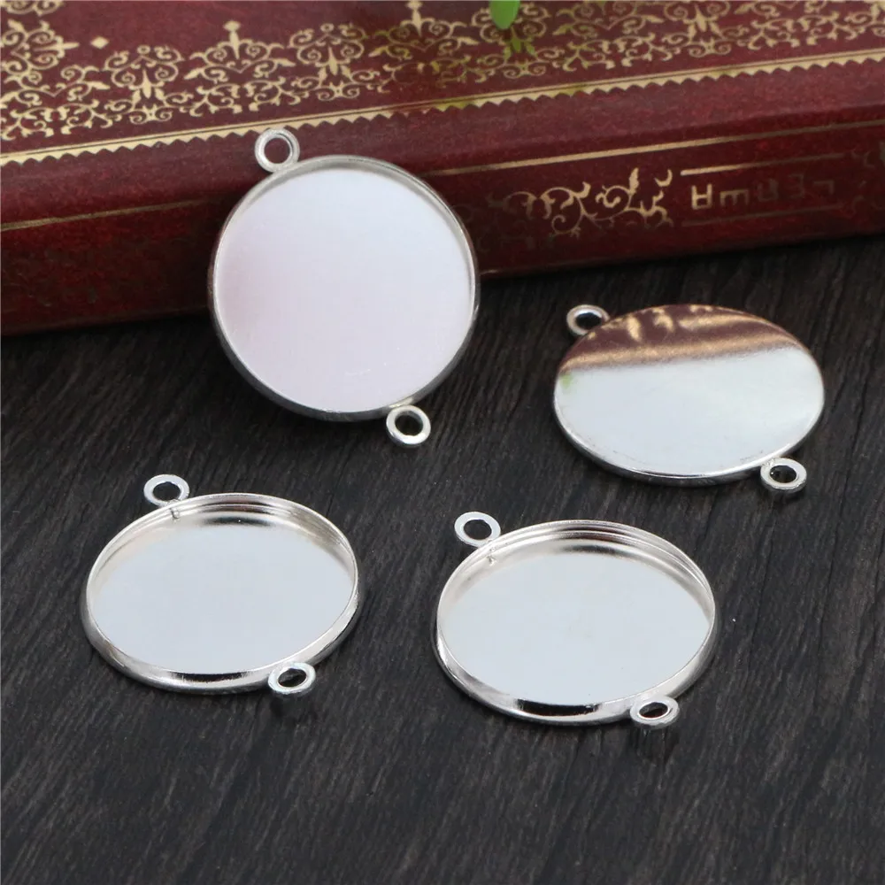 20pcs 20mm Inner Size Stainless Iron Material Bright Silver Plated Rhodium Simple Style Cabochon Base Cameo Setting Pendant Tray