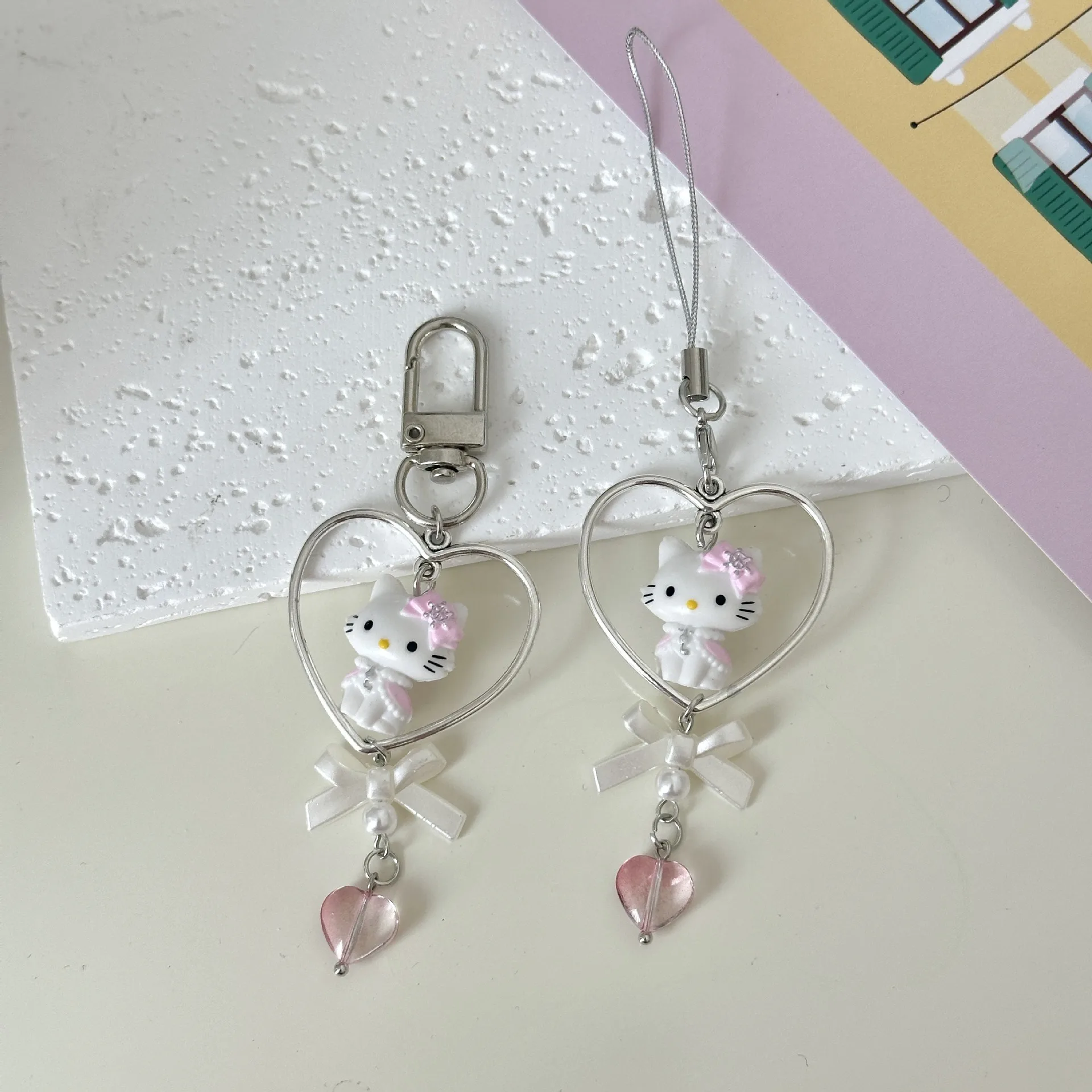 Kawaii Hello Kitty цепочка для мобильного телефона милый Sanrio мультфильм любовь бант брелок кулон украшение сумки аниме периферийные устройства подарки для девочек