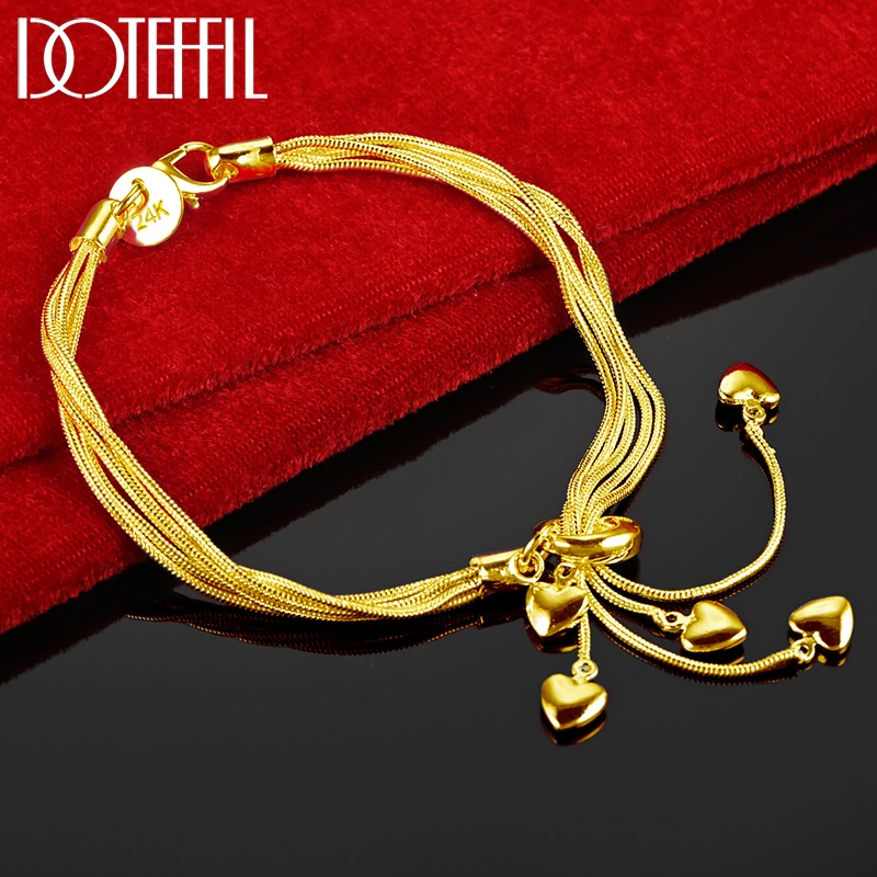 DOTEFFIL Bracciale a catena con serpente a cinque cuori in argento sterling 925 con nappa in oro per gioielli da donna per feste di fidanzamento e matrimonio