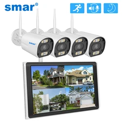 Smar 3MP Outdoor Wifi IP Bullet Cameras 10.1inch LCD Screen Monitor 8CH NVR CCTV Security Sytem Kit Two Way Audio AI Face Detect