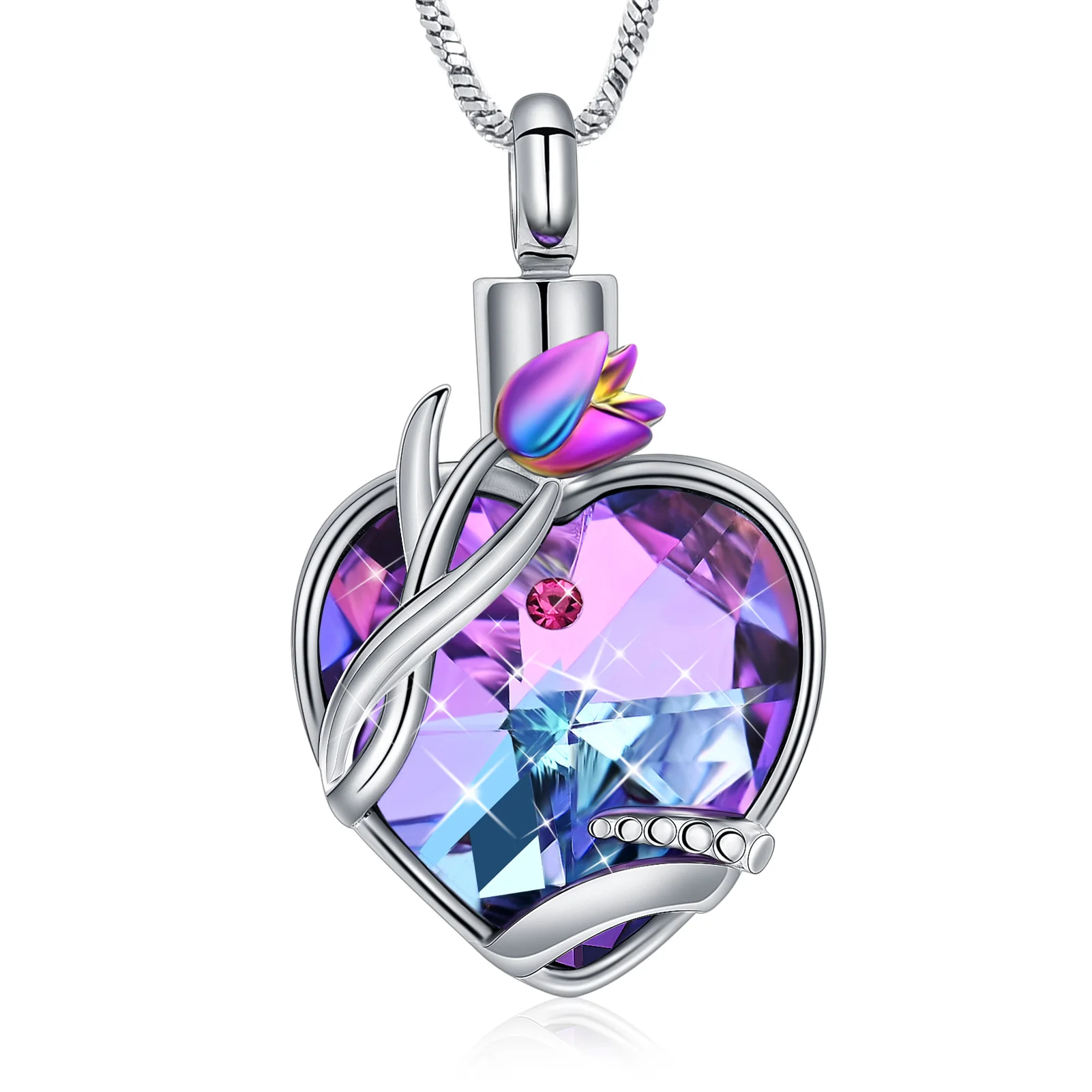 Tulip Flower Love Heart Urn Necklace for Ashes for Women Mom Memorial Ashes Keepsake Cremation Jewelry