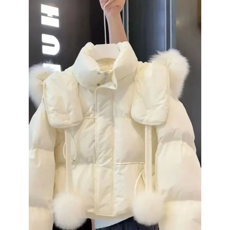 Women Parkas Coat Sweet Style 2024 High Quality Style Street White Fur Collar Hooded Cotton Jacket Regular Women Clothing Winter