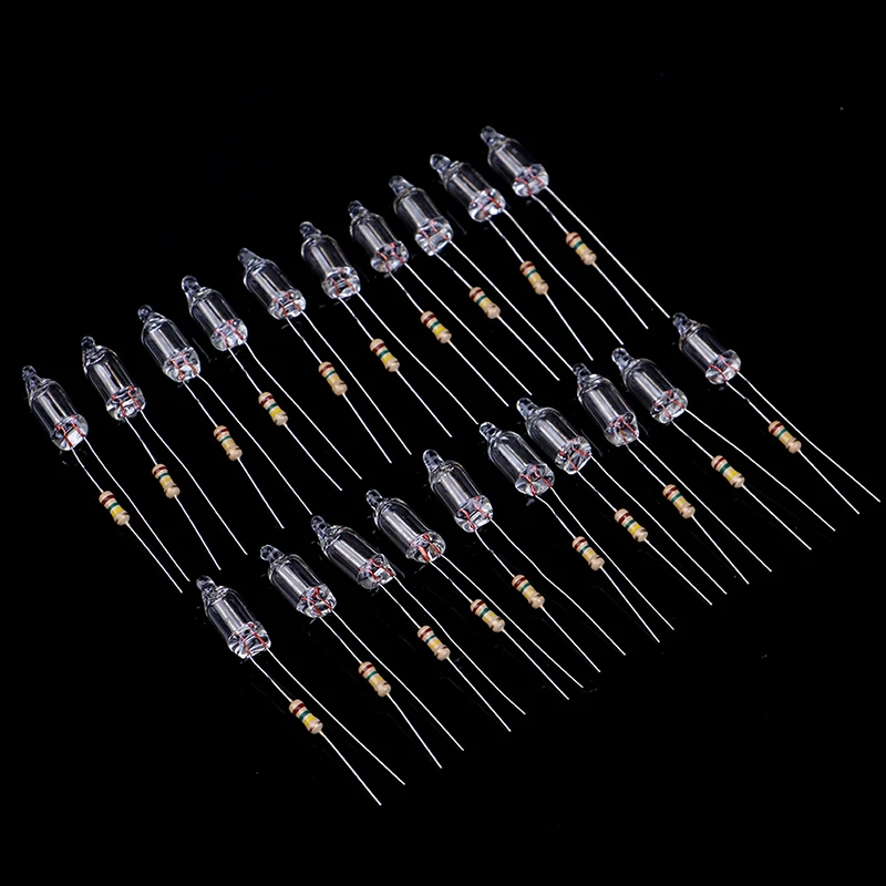 20PCS Neon Indicator Lamps With Resistance Connected To  220V 4.2*0.5cm Neon Glow Lamp Mains Indicator-Red Light