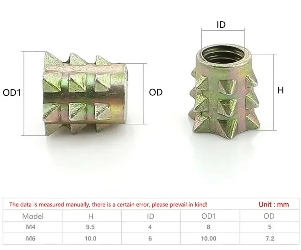 

5Pcs-200Pcs M4x10mm Zinc Alloy Threaded Wood Insert Spiked Nuts Flange Head Link Nuts For Furniture Connect Colour Zinc Plating