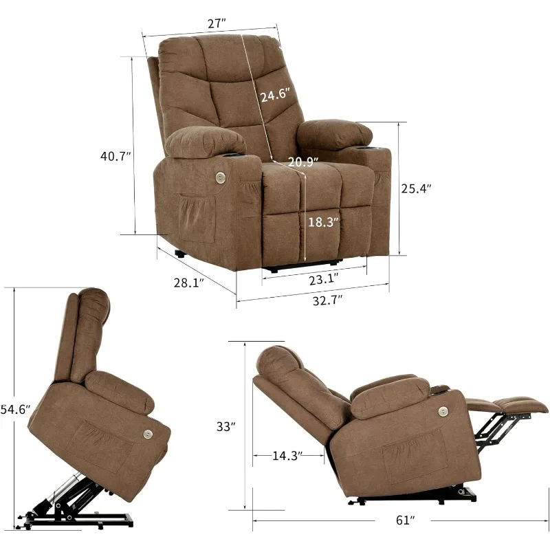 YITAHOME Electric Power Lift Recliner Chair for Elderly, Fabric Recliner Chair with Massage and Heat, Spacious Seat, USB Ports