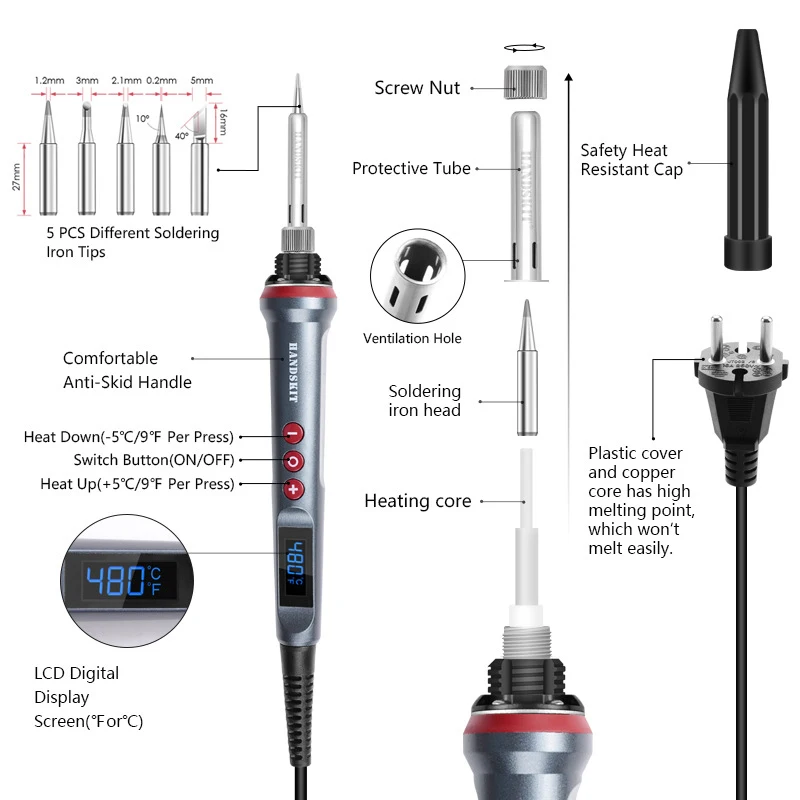 Imagem -03 - Kits de Ferramentas de Soldagem Elétrica com Ajuste Digital Lcd Ferro de Solda Aquecedor Cerâmico Ferramentas de Reparação T50 100w 200w 90w 100w