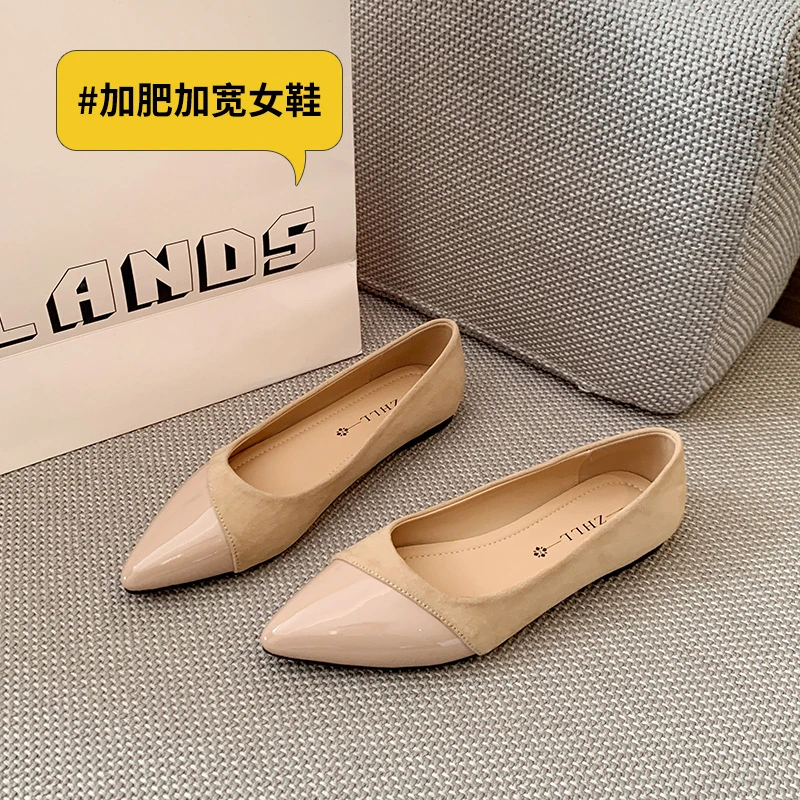 

Womens Black Beige Two Tone Pointed Toe Ballet Flats Patent Leather Suede Comfortable Slip On Office Work Daily Wear Shoes