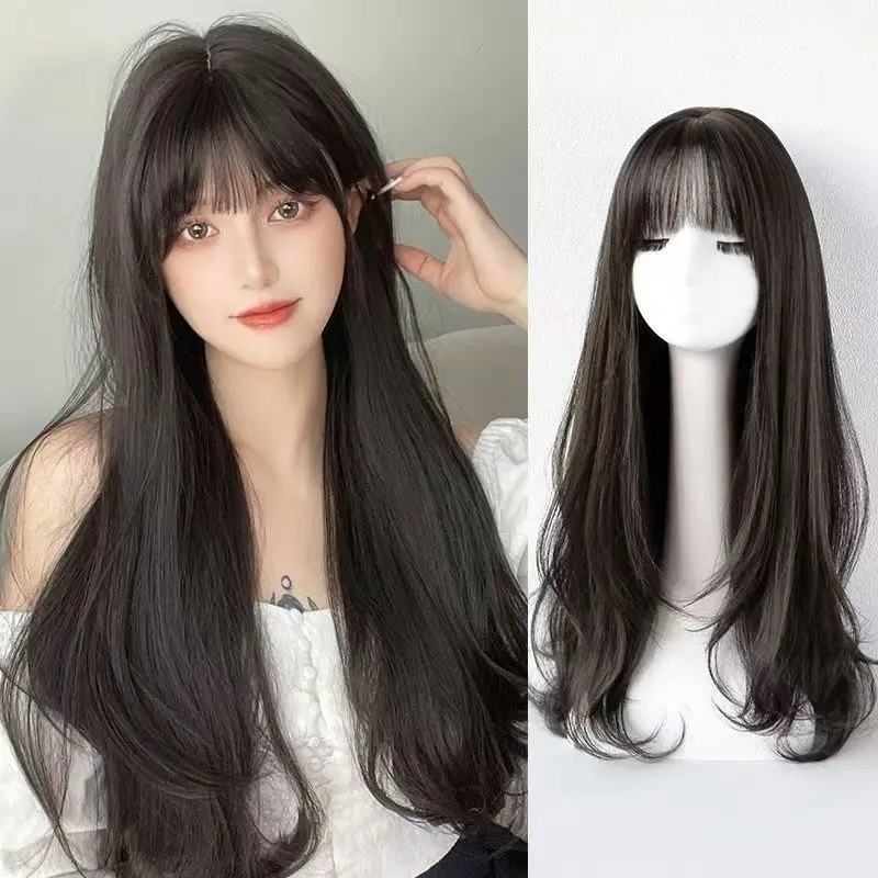 شعر مستعار صناعي أسود طويل مموج لحفلة الهالوين، شعر مستعار تنكري، شعر مستعار يومي، مجموعة شعر مستعار ملحقات درجة الحرارة العالية #4