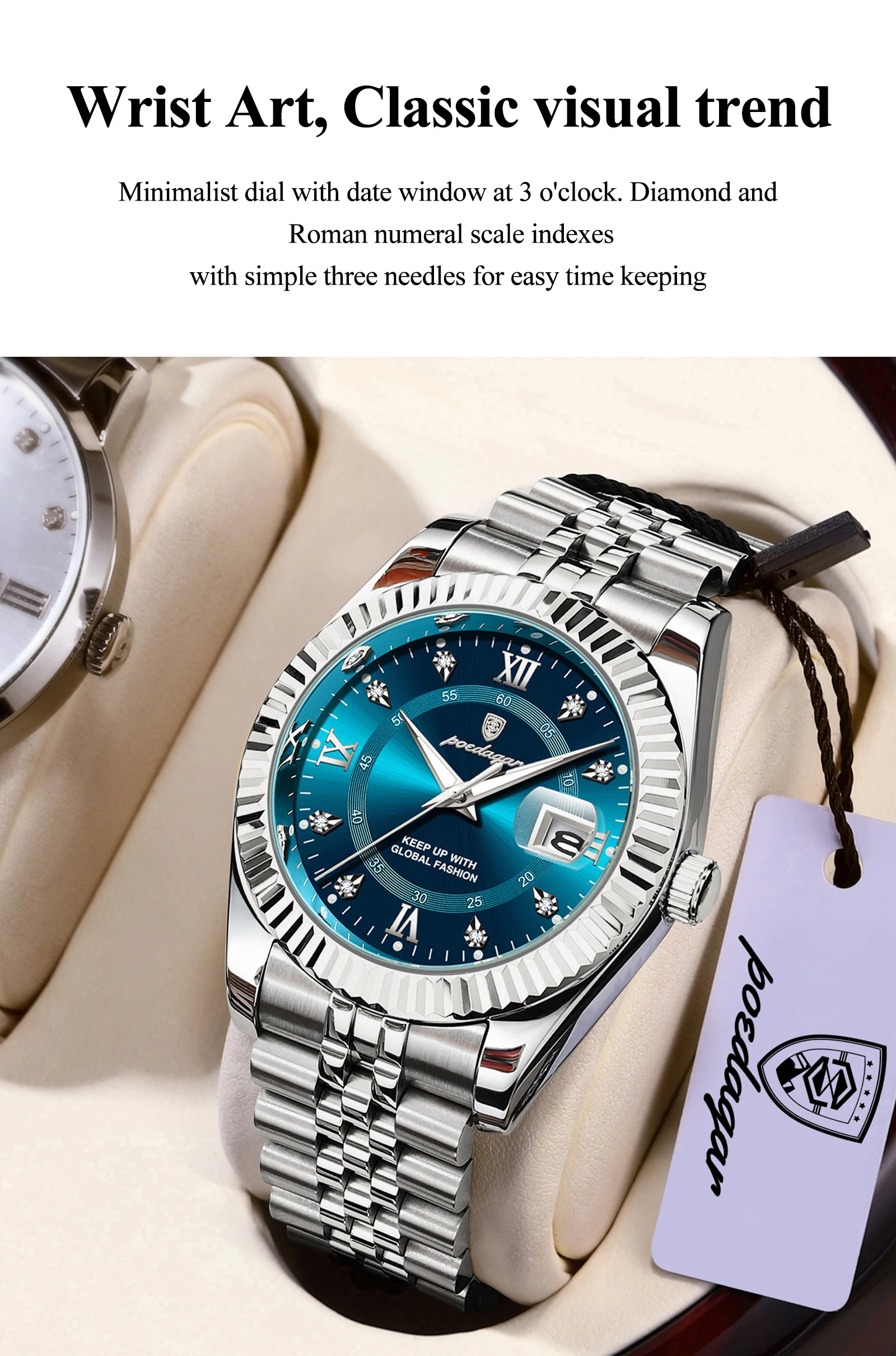 POEDAGAR Original Herren-Armbanduhr Wasserdicht Leuchtend Datum Geschäfts-Männeruhr Edelstahl Quarz Militär-Herrenuhren Reloj – Detail 6