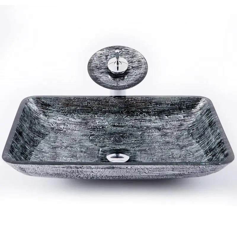 Bark style tempered glass washbasin, household countertop basin, simple artistic basin, creative rectangular washbasin
