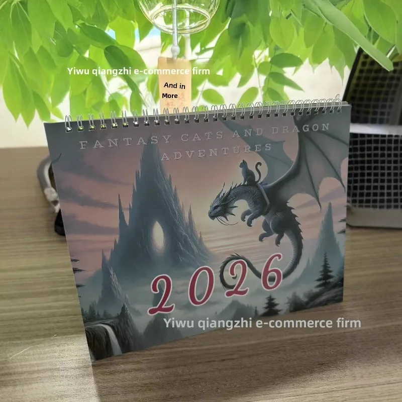 

2026 Cat Dragon Rider Calendar Featuring Whimsical Feline Dragon Adventures for All Year Desk Wall Calendar for Home Office
