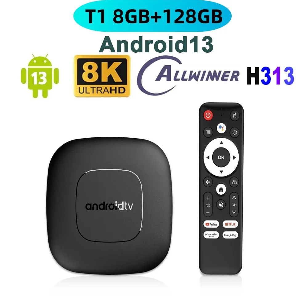 Android13 TV Box T11 Smart Home TV Allwinner H313 4K 8K 2.4G&5G Dual Wifi 8GB 128GB Media Player BT5.2 Google Voice Set Top Box