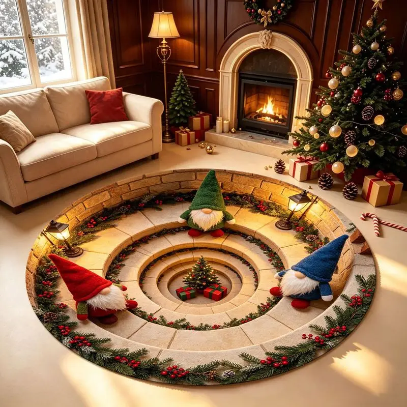 VIKAMA Circular Christmas Carpet Visual Spiral Steps Christmas Dwarf Floor Mat Living Room Festival Home Christmas Decoration