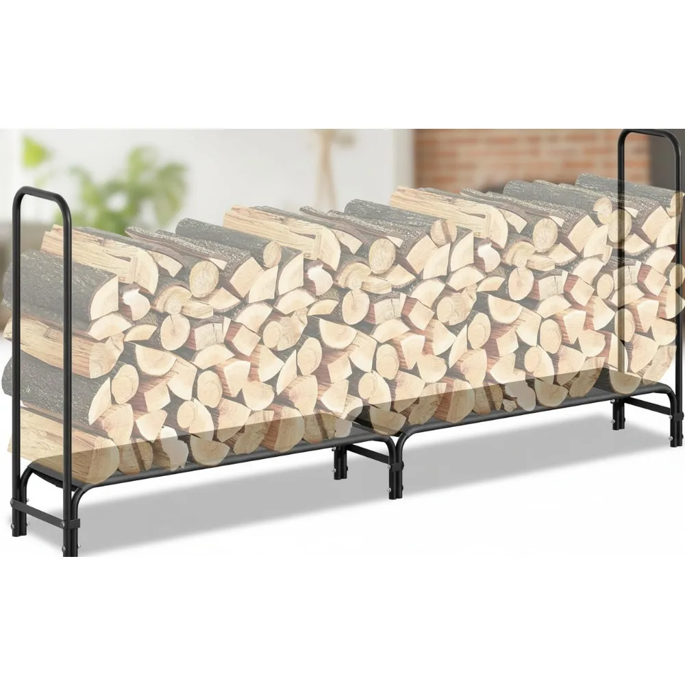 

8ft Heavy Duty Firewood Rack Stand - Outdoor Indoor Wood Storage Holder with Fabric Mesh