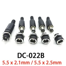 5Pair 5.5x2.1/2.5mm DC Power Connector 3A 12V 9mm DC Male Plug+DC022B Female Jack Charging Socket Screw Nut Panel Mount Adapter
