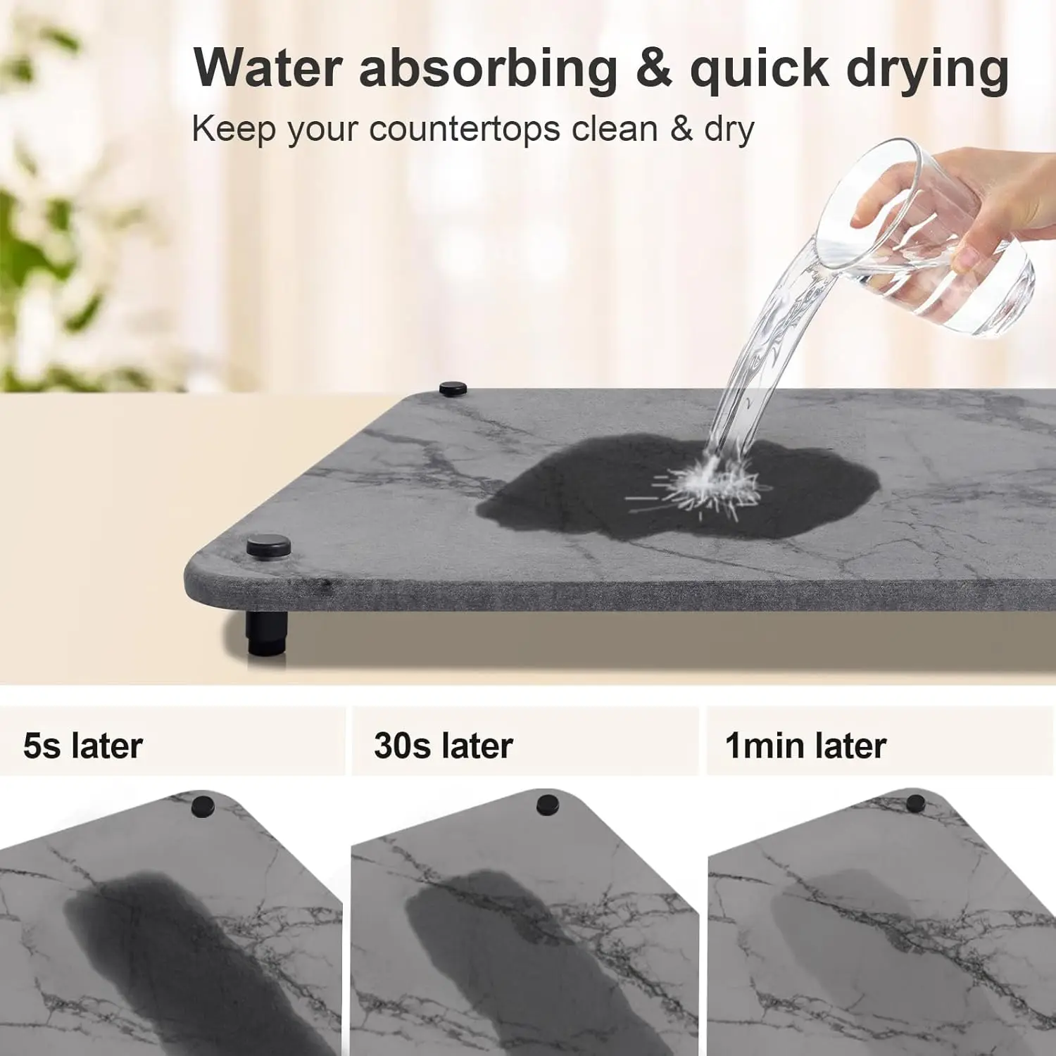 Kitchen Stone Mat Quick Drying Kitchen Tray Mat Diatomaceous Earth Sink Mat with 4 Non Slip Legs for Dish Cup Kitchen Counter