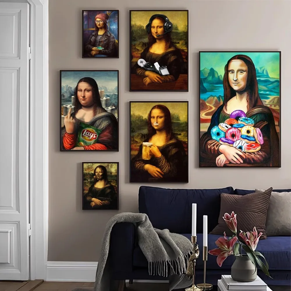 الفن مضحك الموناليزا أنيمي الملصقات لزجة ورق أبيض ملصق DIY غرفة بار مقهى Kawaii غرفة ديكور #6