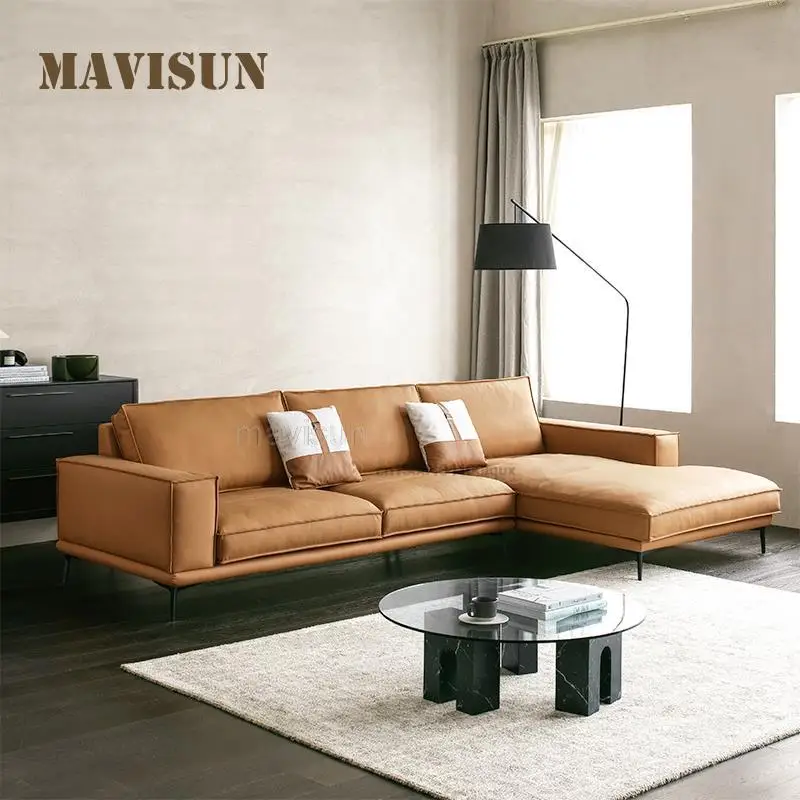 Nordic Minimalist Sofa Combination Small Apartment Living Room Light Luxury Three-Person Leather Corner Sofa Furniture